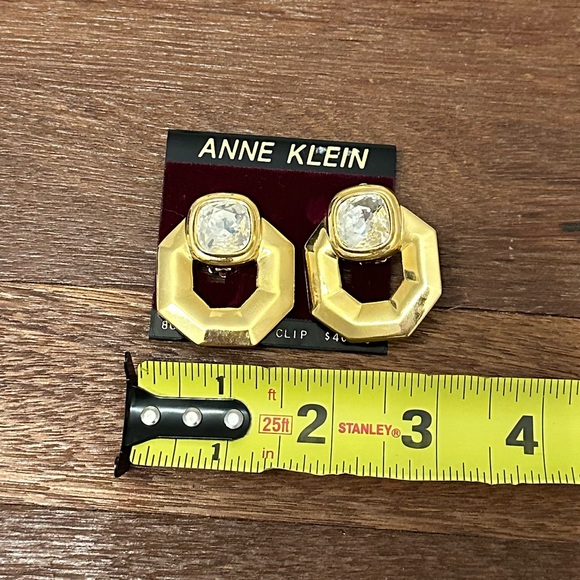 Anne Klein Vintage Crystal Clip On Earrings Geometric Square Gold Tone Y2K Glam - Picture 9 of 9